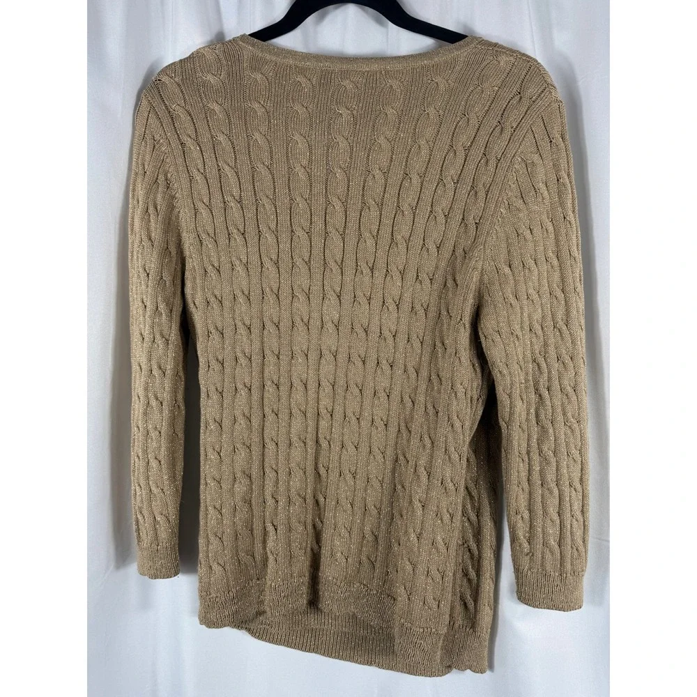 Ann‎ Taylor Womens Tan Cable Silk Blend Knit Wrap Sweater Sparkle Details Size M